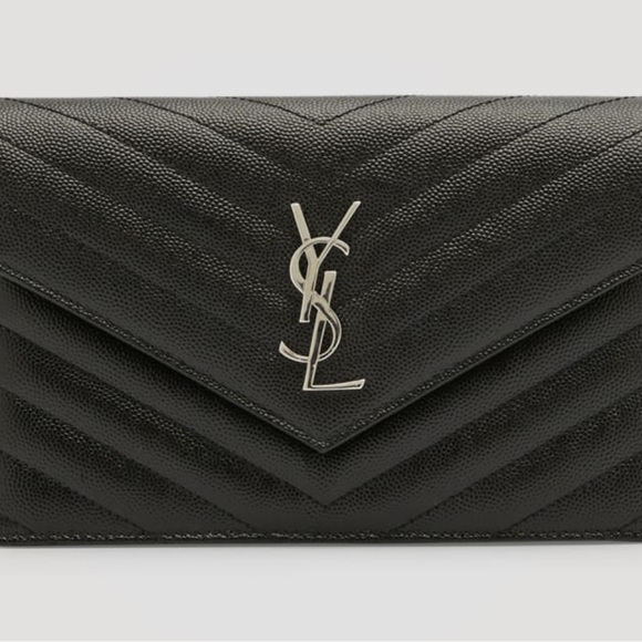 Saint Laurent Chevron Black Leather Clutch - Picture 1 of 15